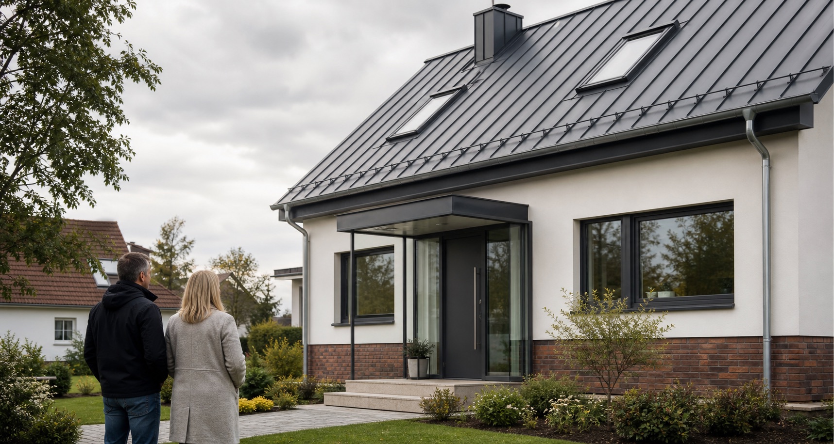 Modernisiertes Wohnhaus mit neuem Metalldach und maßgefertigtem Vordach